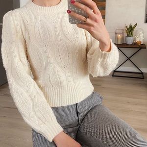 Zara Cream Sweater with Pearl Details